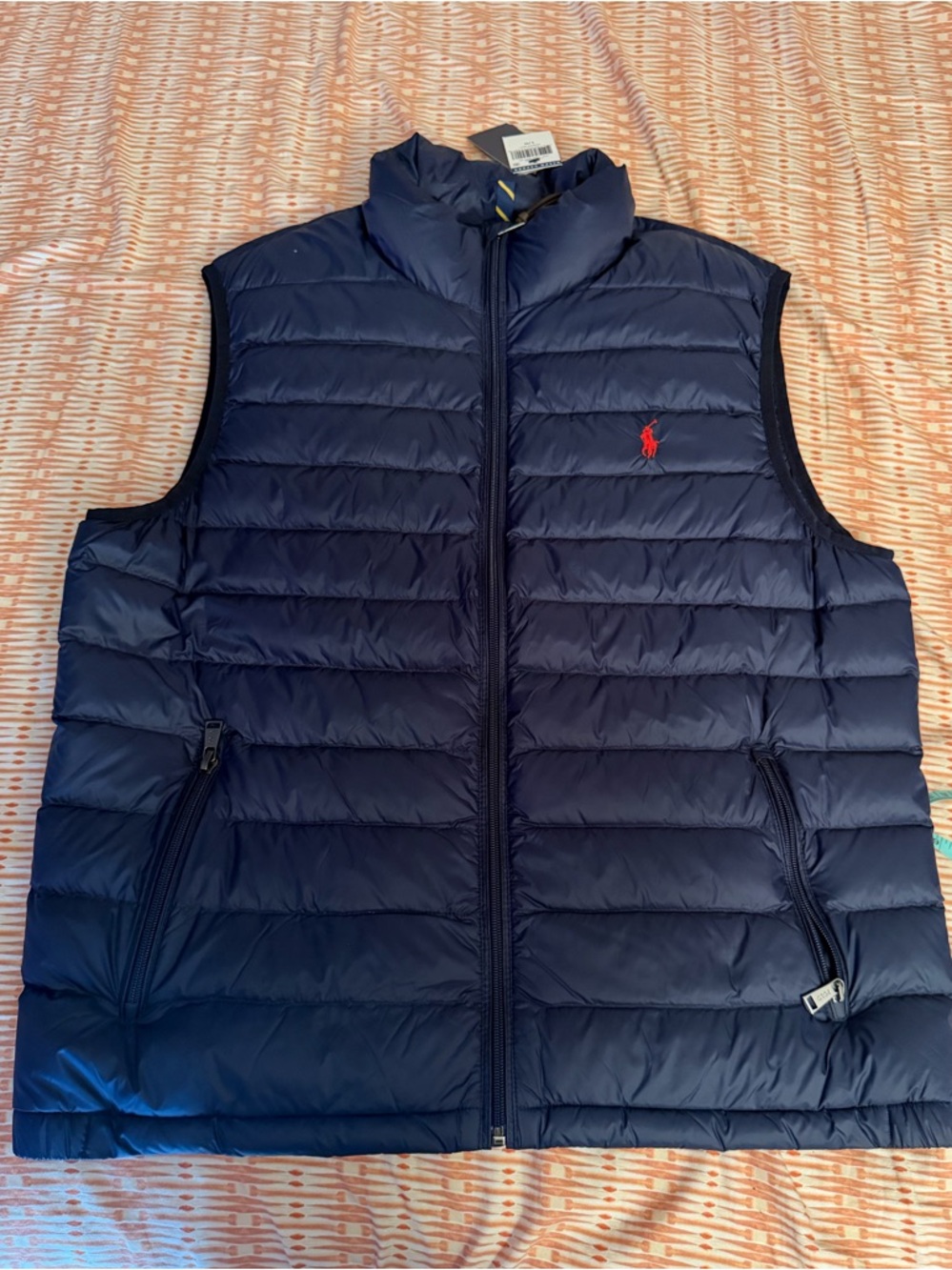 Ralph Lauren Navy Quilted Puffer Vest with Red Polo Logo